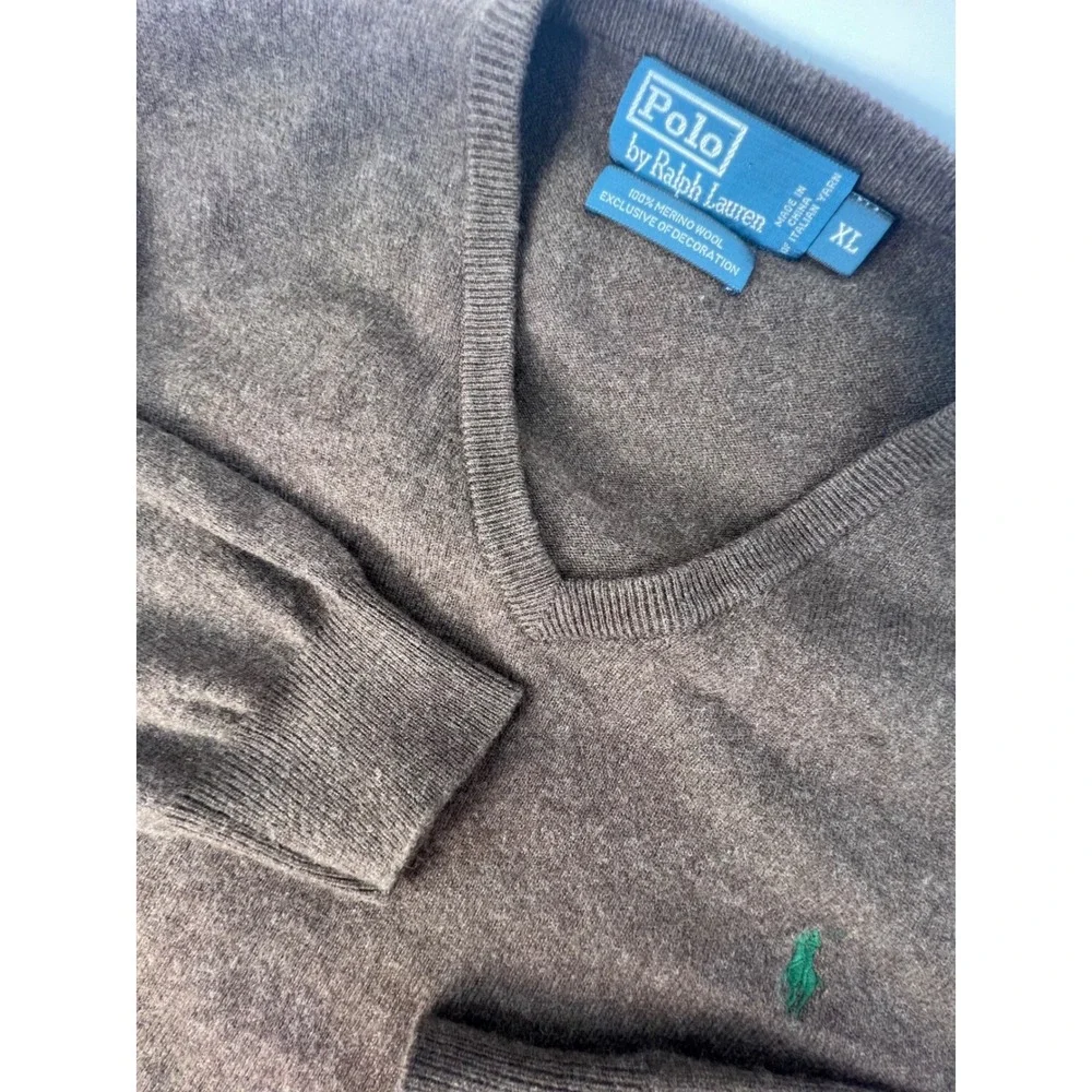 Polo Ralph Lauren Merino Wool‎ V Neck Sweater Brown XL Mens